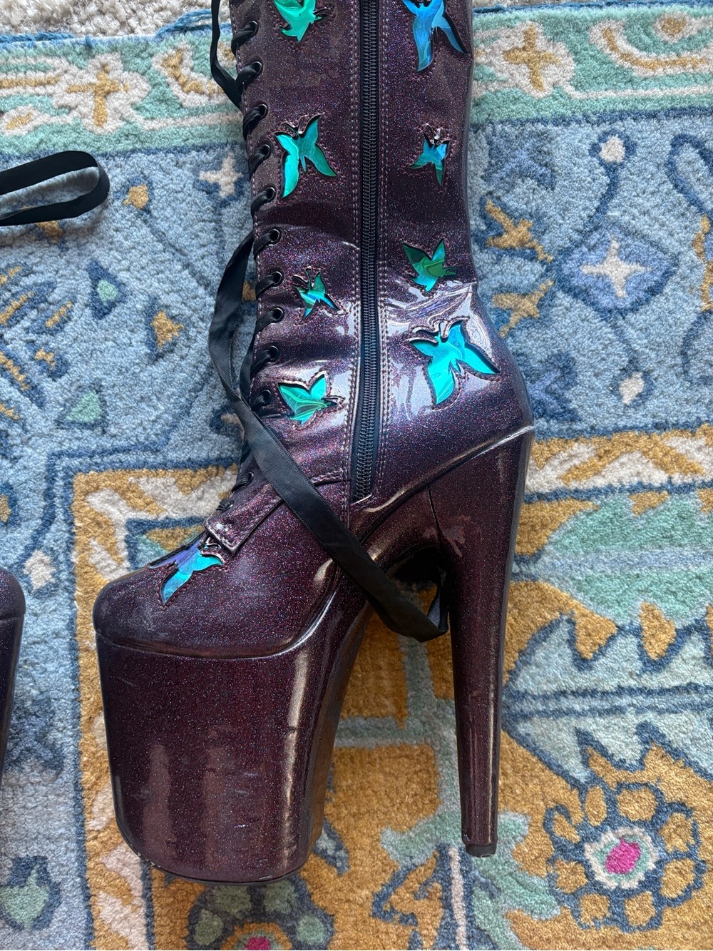 Hella Heels Glitterati Butterfly Boot Purple Size 8 - Picture 4 of 8